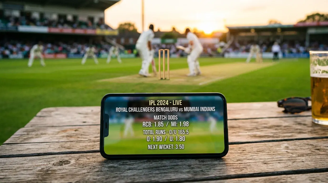 Tutorial para apostar en la IPL desde España con un portátil mostrando un partido de cricket