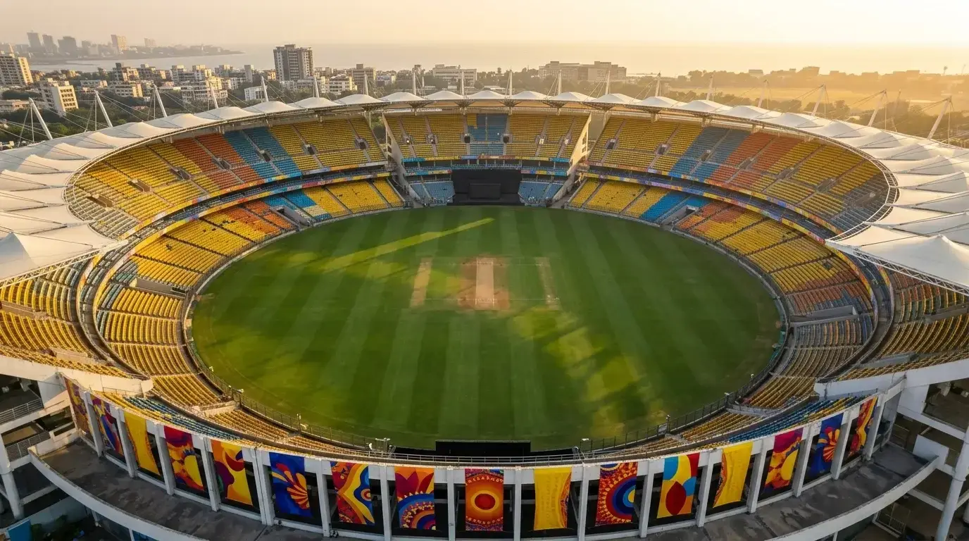 Estadio de cricket lleno de publico durante un partido de la Indian Premier League