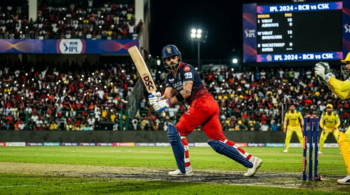 Pantalla de mercados de apuestas en un partido de cricket IPL con estadio de fondo